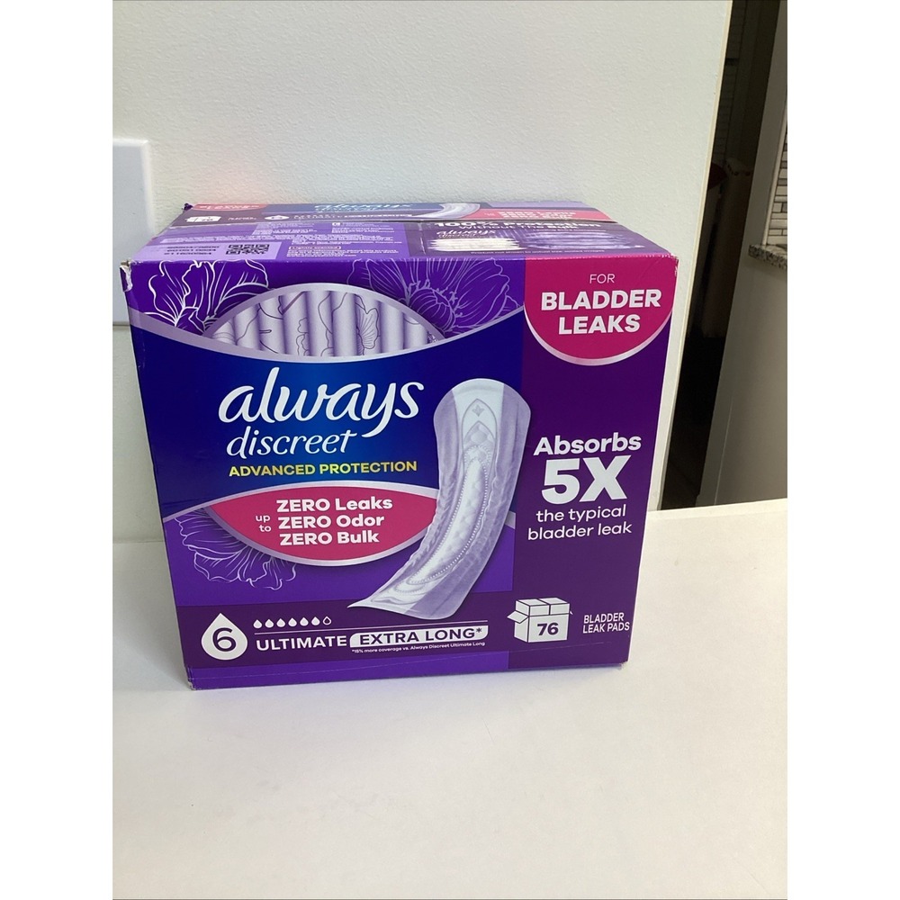 Always Discreet Adult Women's Incontinence Pads, 6 Drop Absorb, Long, 76 Count
